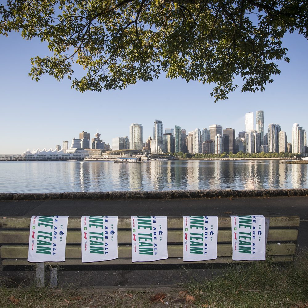 VANCOUVER, BC - JULY 29, 2020:  The Vancouver Canucks place towels around the city of Vancouver in support of the Canucks 2020 NHL Playoff run on July 29th, 2020 in Vancouver, British Columbia, Canada.  (Photo by Devin Manky)